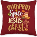 Fall Season Idea Pumpkin Spice And Jesus Christ Thanksgiving Throw Pillow by Unknown
