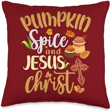 Fall Season Idea Pumpkin Spice And Jesus Christ Thanksgiving Throw Pillow by Unknown