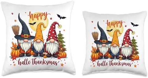 Happy HalloThanksMas Gnome Halloween Thanksgiving Christmas Throw Pillow - Image 3