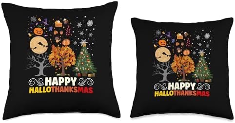 Wonderful Holidays Hallothanksmas Celebration Halloween Thanksgiving Christmas Hallothanksmas Trees Throw Pillow, 18x18, Multicolor - Image 3