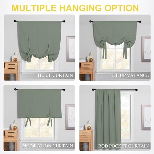 NICETOWN Tie Up Valance Curtains for Window Adjustable Valance 54 Inch Long Farmhouse Window Treatment for Kitchen Living Room Light Filtering Rod Pocket, 1 Panel, Greyish Green, 40W x 54L - Image 2