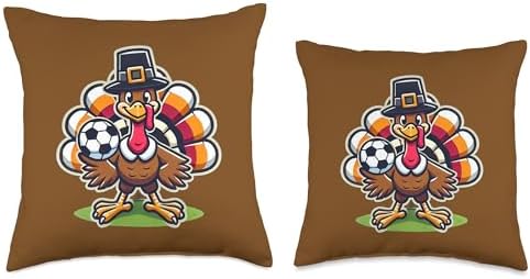 Soccer Turkey Funny Thanksgiving Animal Bird Sports Player Throw Pillow - Image 3
