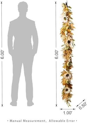 Glitzhome 72" L Neutral Fall Garland - Beige Sunflower Pumpkin Rattan Decor - Extra Long Fireplace Mantle Staircase Thanksgiving Christmas Decor - Image 5