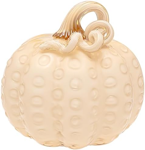 Boston International Handblown Art Glass Pumpkin Thanksgiving Halloween Decorations for Home, Medium, Butter with Dots by BostonInternational