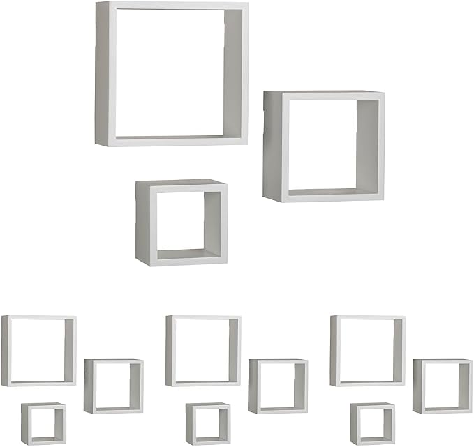 MELANNCO Floating Square Cube Shelves, for Bedroom, Living Room, Bathroom, Kitchen, Nursery, White (Pack of 12)