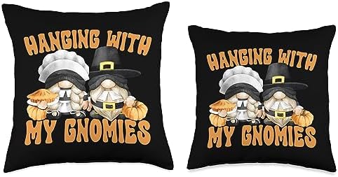Autumn Gnome Gifts For Fall Thanksgiving Pumpkins Pilgrim Gnome for Fall Hanging with My Gnomies Thanksgiving Throw Pillow, 16x16, Multicolor - Image 3