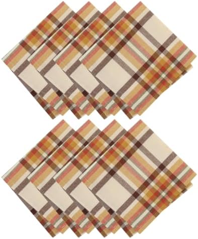 Russet Harvest Woven Plaid Napkins, Set of 8, Multicolor - 17" W x 17" L by ElreneHomeFashions