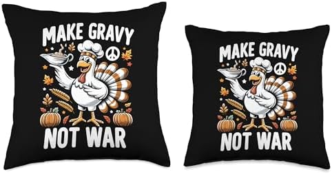 Gravy Master Make Gravy Not War Funny Thanksgiving Throw Pillow, 16x16, Multicolor - Image 3