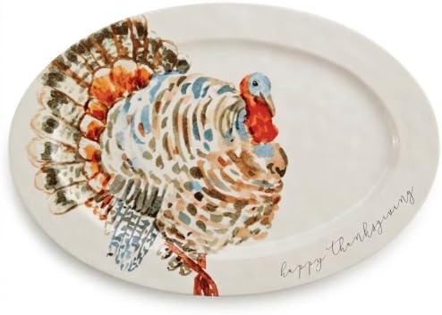 Mud Pie Turkey Platter, Large Thanksgiving Serving Platter, White Ceramic by MudPie