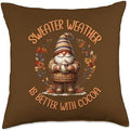 Hot Cocoa Fall Gnome For Sweater Weather Funny Thanksgiving Throw Pillow by Unknown