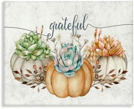 Boho Succulent Pumpkin Autumn, 24 x 30 Inch Canvas Wall Art by StupellIndustries