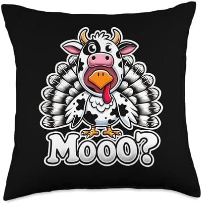 Turkey Moo Funny Thanksgiving Cow Throw Pillow by Unknown