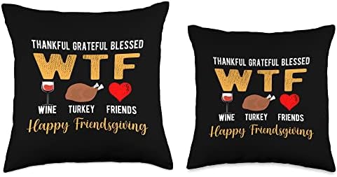 WTF Wine Turkey Family Friendsgiving Friends Thanksgiving Throw Pillow - Image 3