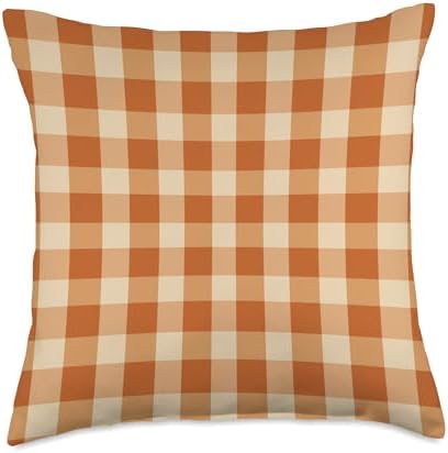 Thanksgiving Plaid – Burnt Orange Gingham for Cozy Fall Vibe Throw Pillow by Unknown
