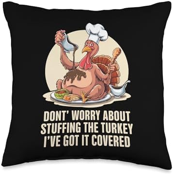 Funny Thanksgiving Turkey Stuffing It's Face Turkey Day Fan Throw Pillow by Unknown