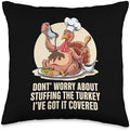 Funny Thanksgiving Turkey Stuffing It's Face Turkey Day Fan Throw Pillow by Unknown