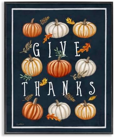 Autumn Pumpkins Give Thanks Holiday, 16 x 20 Inch Framed Giclée Print by StupellIndustries