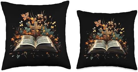 Bible Cross Autumn Leaves Christian Thanksgiving Throw Pillow - Image 3