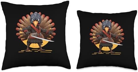 Funny Turkey Ninja Funny Thanksgiving Warrior Gift Throw Pillow - Image 3