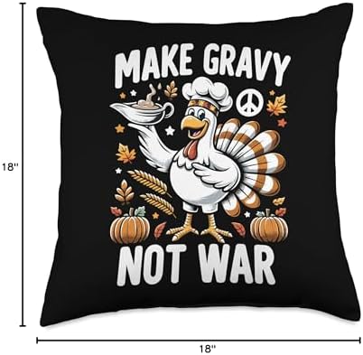 Gravy Master Make Gravy Not War Funny Thanksgiving Throw Pillow, 18x18, Multicolor - Image 4
