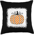 Funny Thanksgiving Orange Plaid Pumpkin Buffalo Women Girls Throw Pillow by Unknown
