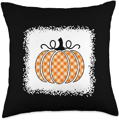 Funny Thanksgiving Orange Plaid Pumpkin Buffalo Women Girls Throw Pillow by Unknown