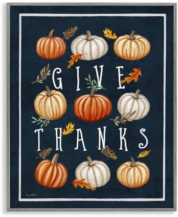 Autumn Pumpkins Give Thanks Holiday, 11 x 14 Inch Framed Giclée Print by StupellIndustries