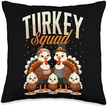 Turkey Squad, Thanksgiving Turkey Matching Family Throw Pillow by Unknown