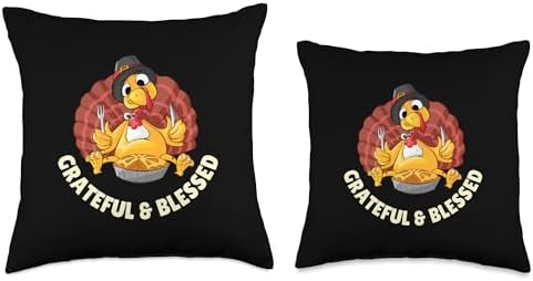 Grateful & Blessed Funny Thanksgiving Turkey with Pie Throw Pillow - Image 3