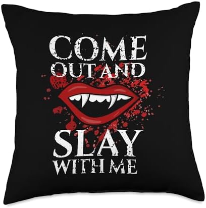Come Out And Slay With Me Vampire Fangs Halloween Throw Pillow