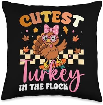 Cutest Turkey in The Flock Kids Fall Fashion Thanksgiving Throw Pillow by Unknown