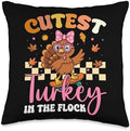 Cutest Turkey in The Flock Kids Fall Fashion Thanksgiving Throw Pillow by Unknown
