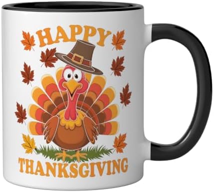 Happy Thanksgiving Funny Turkey Family Dinner Thanksgiving Ceramic Mug, Black/White, 11oz - Image 2