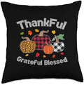 Thanksgiving Day Thankful Grateful Blessed Pumpkin Sweater Throw Pillow by Unknown