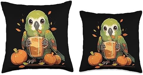 Green Cheek Conure Parakeet Bird Pumpkin Spice Fall Throw Pillow - Image 3