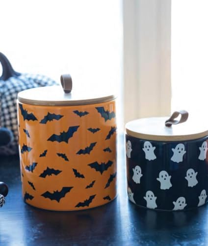Boston International Halloween Ceramic Cannister with Lid, 4" x 3.5", Ghosts