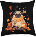 Pug Fall Autumn Leaves Pumpkin Spice Latte Dog Kawaii Throw Pillow by Unknown