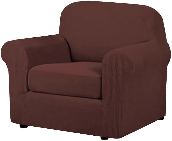 H.VERSAILTEX 2 Piece Couch Cover Stretch Stylish Chair Cover Furniture Cover/Protector Featuring Jacquard Textured Twill Fabric, High Spandex Slipcover Machine Washable (Chair, Burnt Brick)