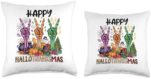 thanksgiving christmas hallothanksmas hand Skeletons Throw Pillow - Image 3