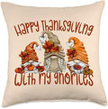 Happy Thanksgiving With My Gnomies Cute November Fall Gnome Throw Pillow by Unknown