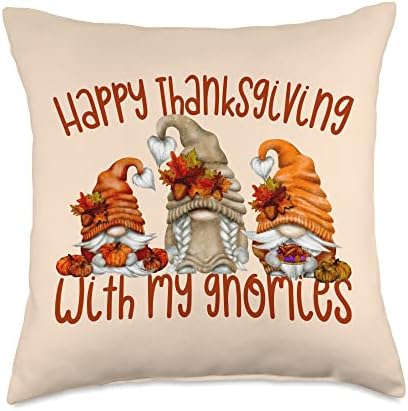 Happy Thanksgiving With My Gnomies Cute November Fall Gnome Throw Pillow by Unknown