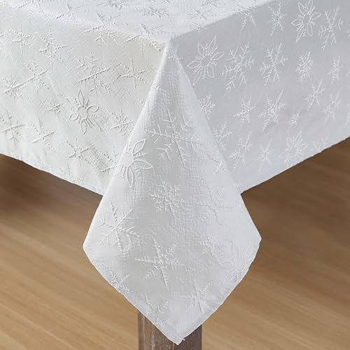 Laura Ashley Raised Embroidered Tablecloth, 60" x 144", Snowflake Silver - Image 5