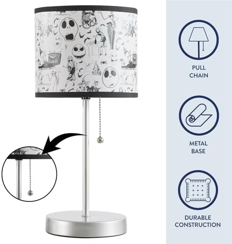 Idea Nuova Table Lamp for Kids, Stick Lamp with Printed Shade & Pull Chain, Bedroom or Nursery Nightstand Lighting,Nightmare Before Christmas