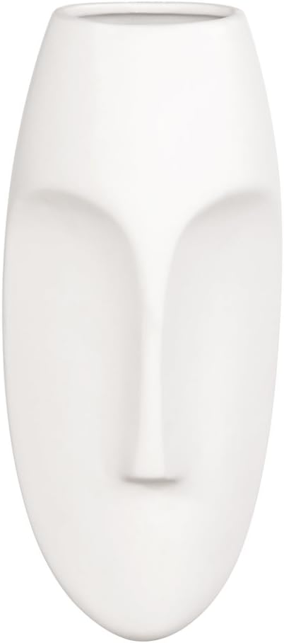 Howard Elliott Collection Oval Wall Hanging Face Sculpture, Contemporary Ceramic Accent for Entryway, Living Room, Hallway or Bedroom Decor, Matte White