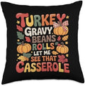 Turkey Gravy Beans and Rolls Family Thanksgiving 2026 Dinner Throw Pillow by Unknown