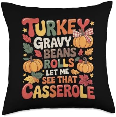 Turkey Gravy Beans and Rolls Family Thanksgiving 2026 Dinner Throw Pillow by Unknown