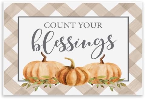 'Count Your Blessings Thankful Pumpkin Tartan'| Wall Plaque Art by StupellIndustries