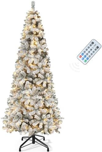 YITAHOME 7.5ft Snow Flocked Pencil Christmas Tree with Lights by YITAHOME