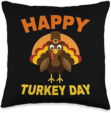 Happy Thanksgiving for Boys Girls Kids Pilgrim Turkey Throw Pillow by Unknown