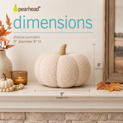 Pearhead Sherpa Pumpkin Pillow Decor, Modern Fall Home, 9", Cream - Image 5